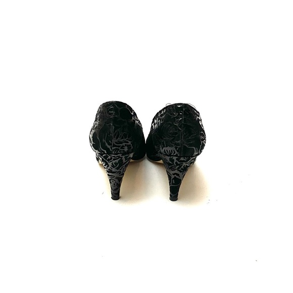 Vintage 1970s black leather flocked suede heels - Picture 8 of 8